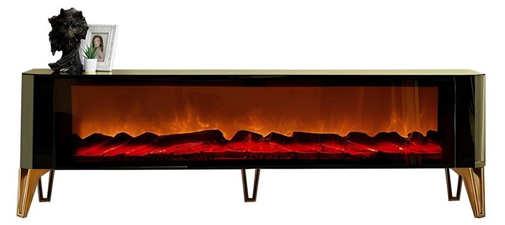 Stilvoller Grauer TV-Sideboard Wohnzimmer TV-Möbel Kamin