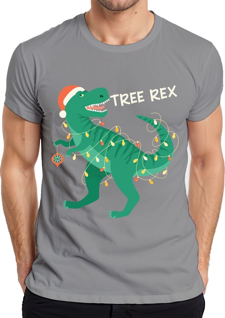 Tree Rex Weihnachtsbaum Dinosaurier - Weihnachten Weihnachtsgeschenk Christmas Herren T-Shirt, Grau, XL