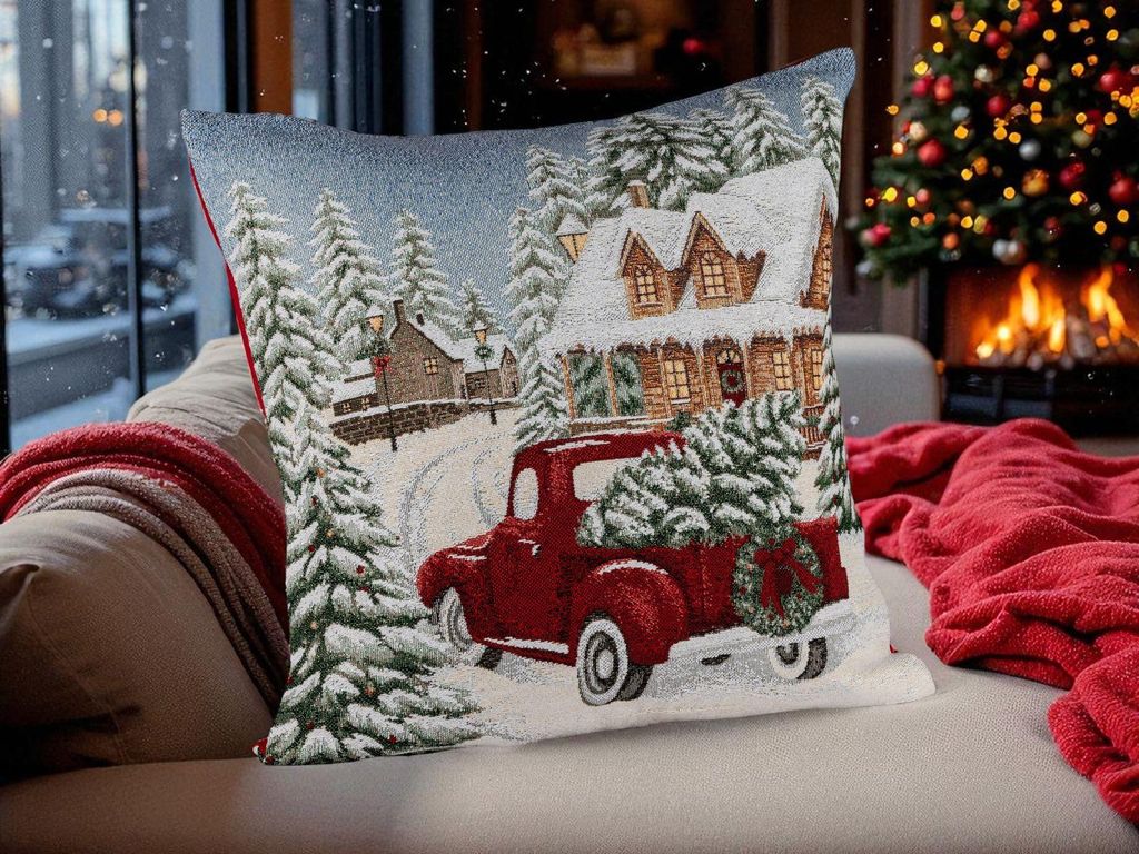 formano Weihnachtskissen 45 cm mit Auto + Baum-Motiv Deko Kissen mit Füllung