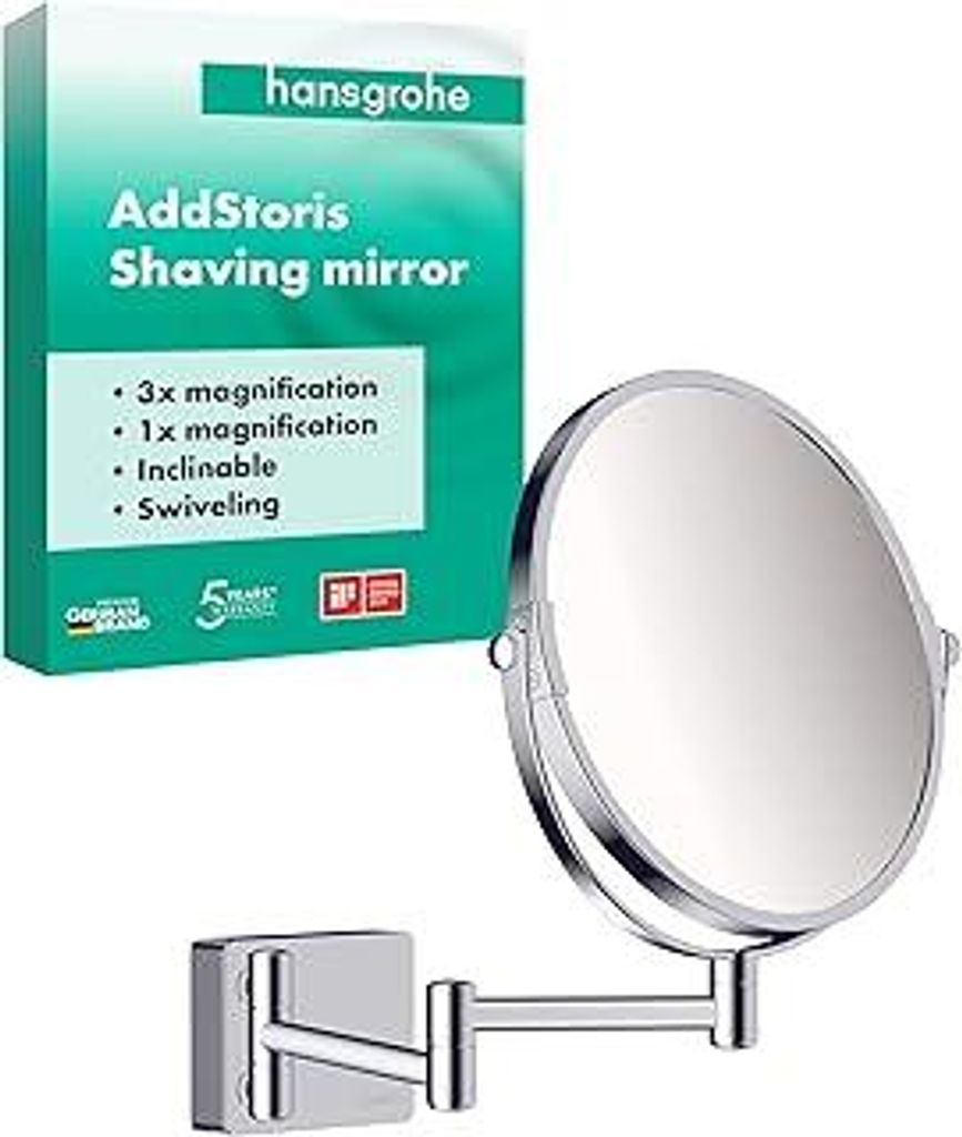 hansgrohe Addstoris - Kosmetikspiegel, Schminkspiegel, Rasierspiegel mit 3-fach Vergrößerung, Badezimmer Zubehör, Chrom, 41791000