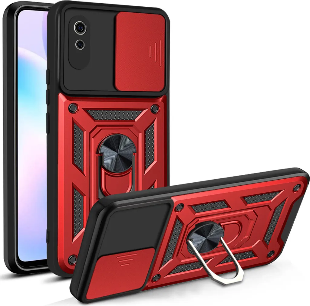 Custodia Redmi 9A con anello, supporto, protezione fotocamera, paraurti in TPU, custodia in silicone per Xiaomi Redmi 9A rosso