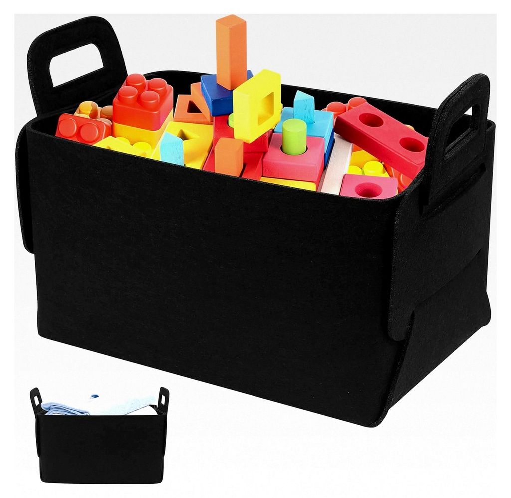 Filz Aufbewahrungskorb, Faltbarer Organizer mit Griffen für Haus, Büro und Schlafzimmer (Schwarz, 25 x 18 x 15 cm)
