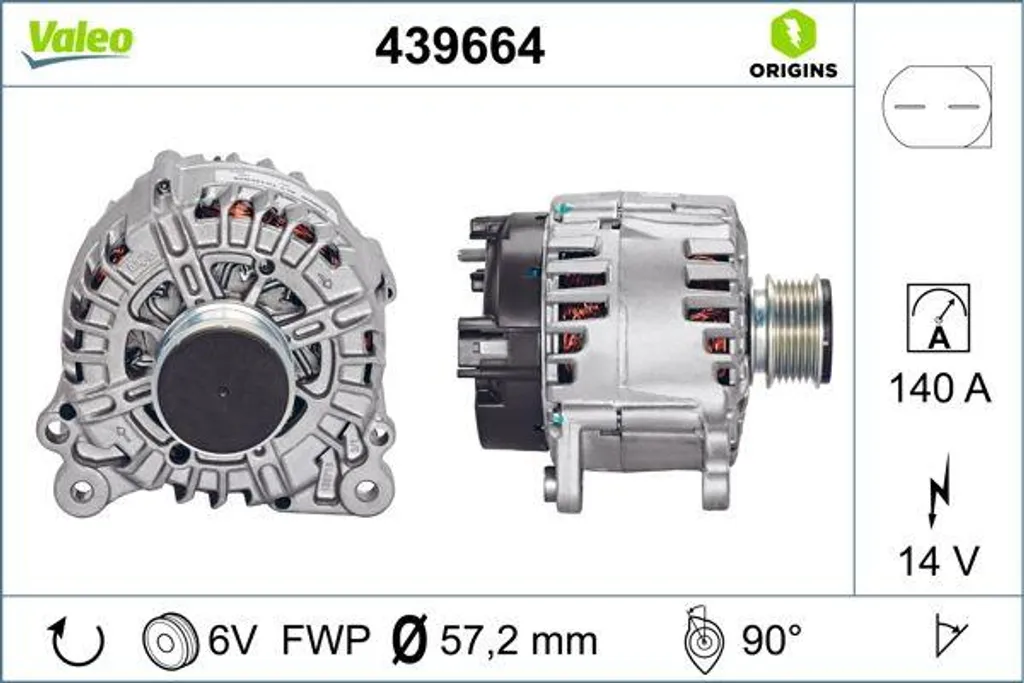 Alternateur VALEO 439664 OE 028903029N pour Audi A3 A4 et VW Golf V