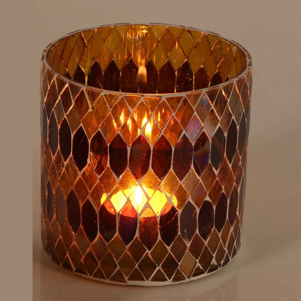 Marokkanisches Mosaik Windlicht Rayan Gelb, Größe:M