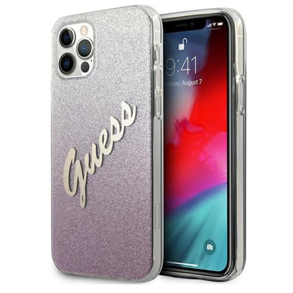 Guess GUHCP12LPCUGLSPI iPhone 12 Pro Max 6,7 pink/pink Hardcase Glitter Gradient Script Handyhülle