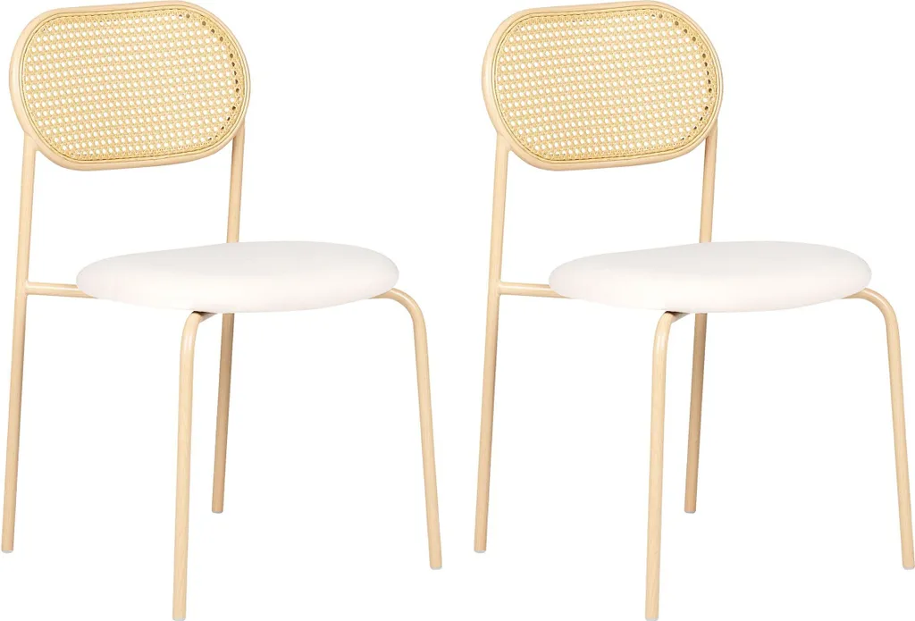 Chaise salle à manger beige assise rembourrée et dossier tissé lot de 2