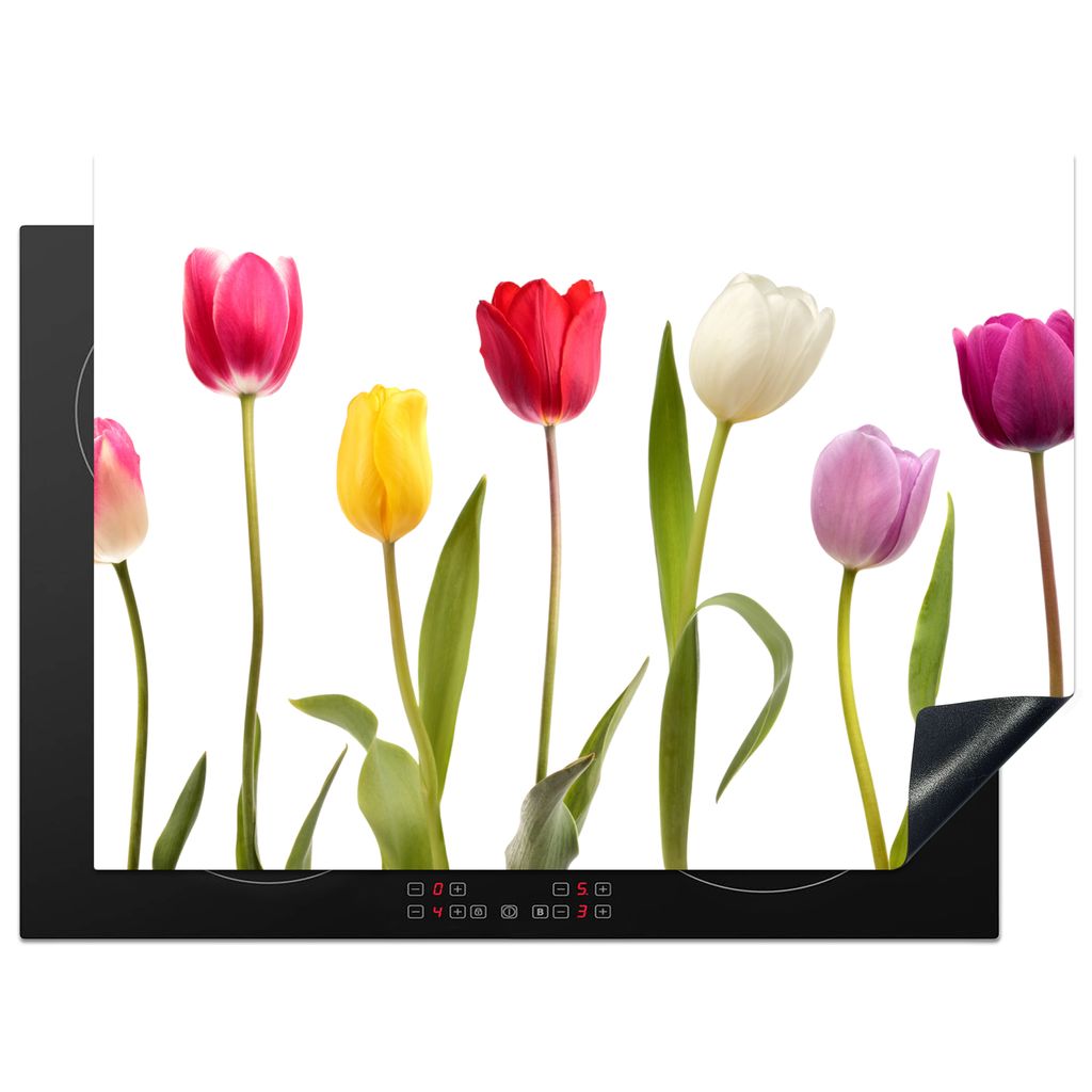 KitchenYeah Herdabdeckplatte Tulpen - Blumen - Weiß - Stilleben , 70x52cm, Küche Deko, Glaskeramikkochfeld Herdabdeckung, Abdeckplatte fùr Koc...