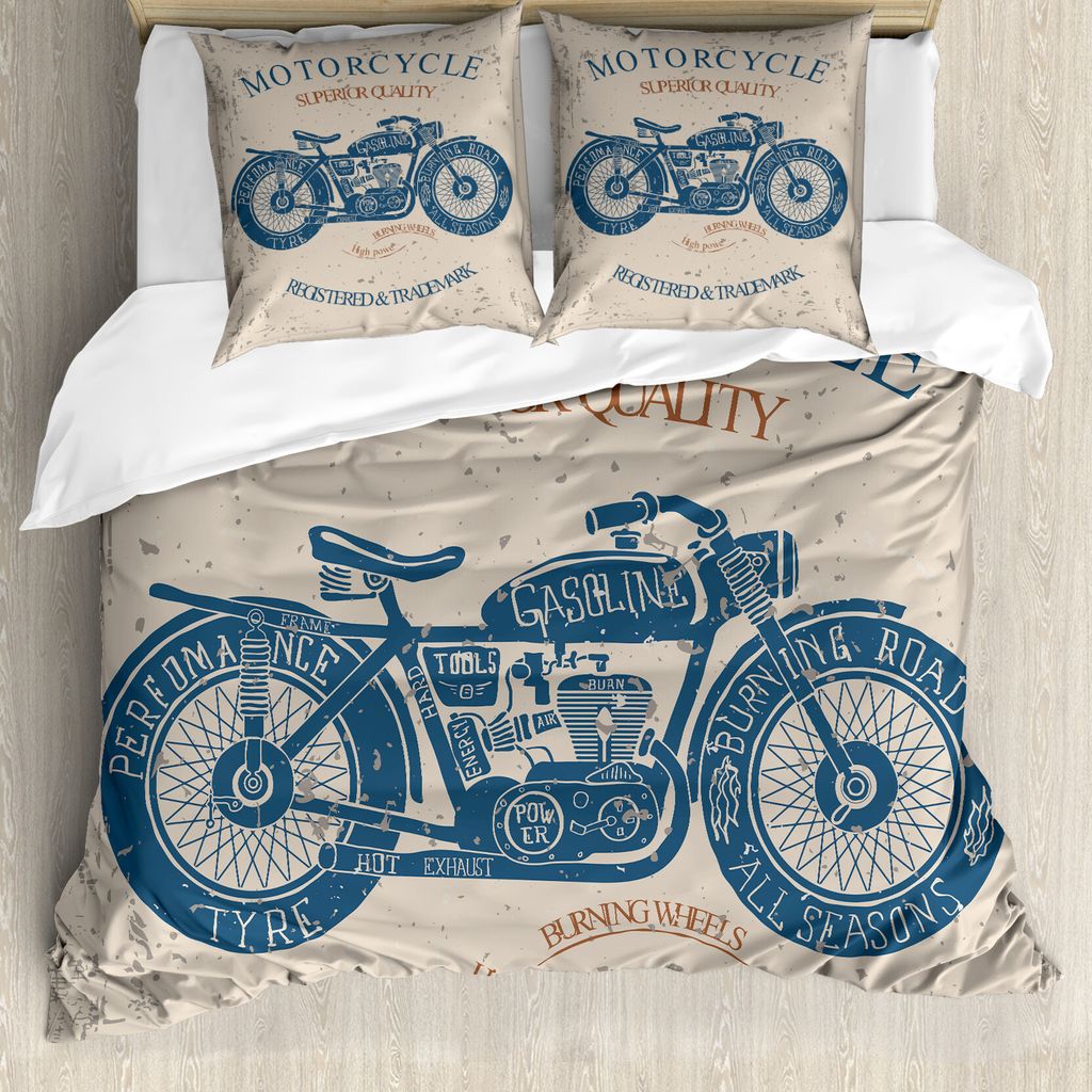 ABAKUHAUS Motorrad Bettbezugs Set Für Doppelbetten, Retro Chopper Grunge Art, Milbensicher Allergiker geeignet mit Kissenbezügen, Blasses Sepia D...