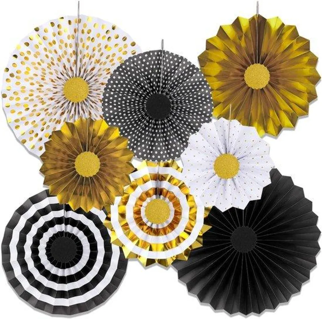 Décoration de fête en papier haut de gamme noir et or, lot luxe x8