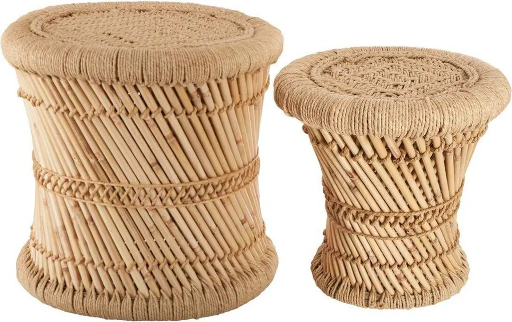 Tabourets en jute et bambou pour salon et chambre - Ensemble décoratif