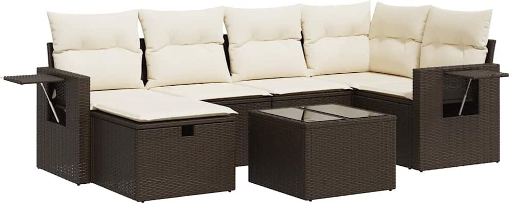 "SALE 2026" 7-tlg. Garten-Lounge-Set - elegantes Design - Sitzgruppe/Gartengarnitur - mit Kissen Braun Poly Rattan - Terassenmöbel DEMöbel907044