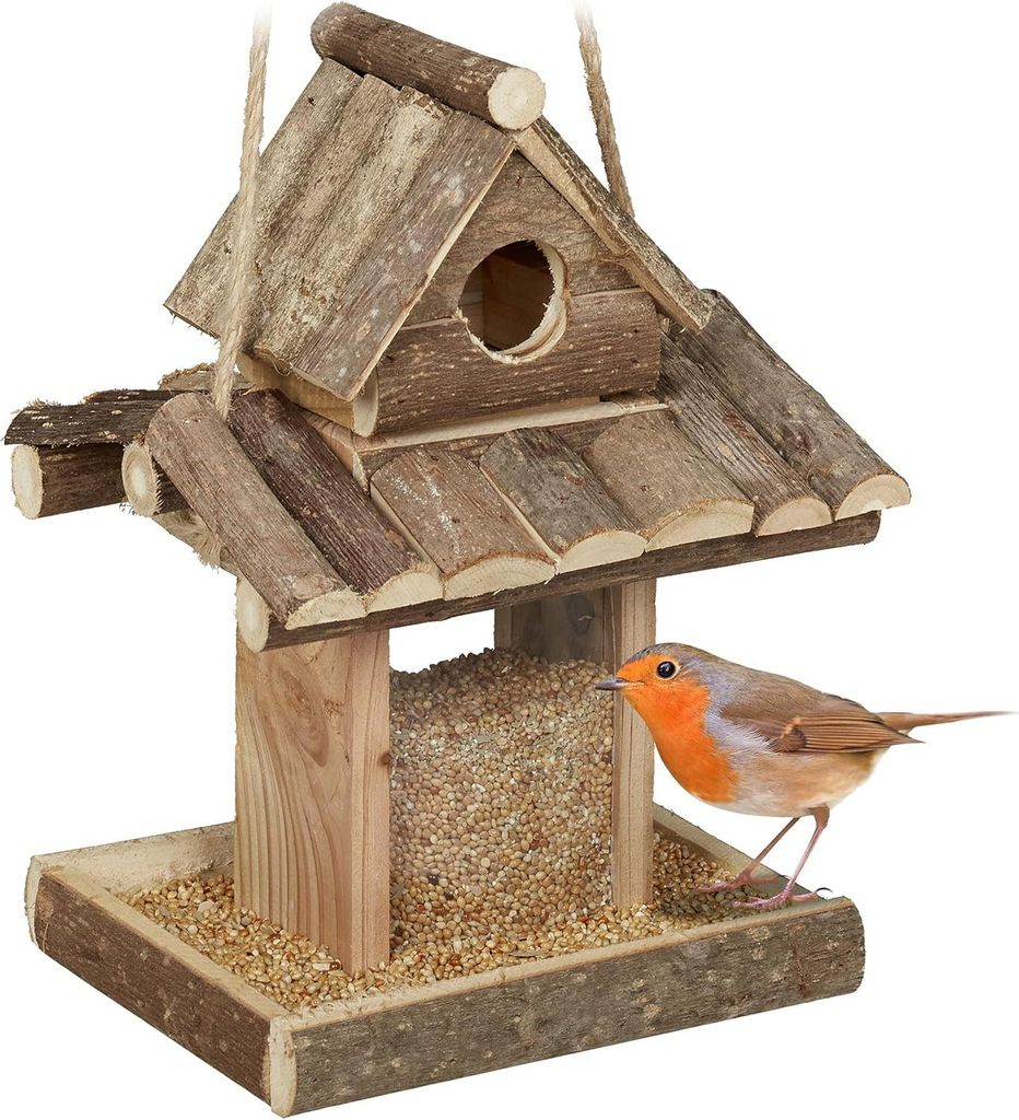 Relaxdays Vogelfutterhaus Holz, zum Aufhängen, Garten, Produktbild 