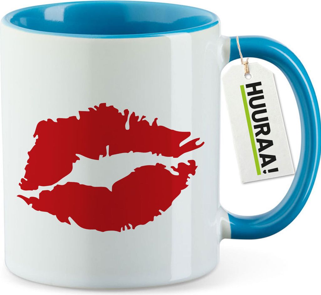 Huuraa Kaffeetasse Kussmund Lippen 330ml Blau Keramik Kaffeebecher Geschenkidee
