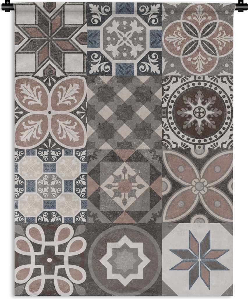 MuchoWow Wandteppich Wandbehang Blumen - Figuren - Braun - Design 60x80 cm Tapisserie Dekoration Wandtuch - Decke - Wandtücher - Wohne
