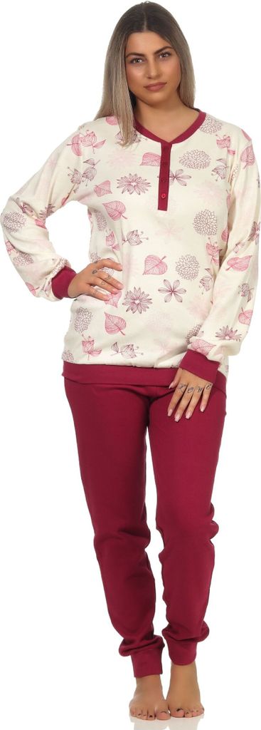 Edler Damen Interlock Pyjama lang mit Bündchen - auch in Übergrössen - 202 201 96 105 ; creme , 60