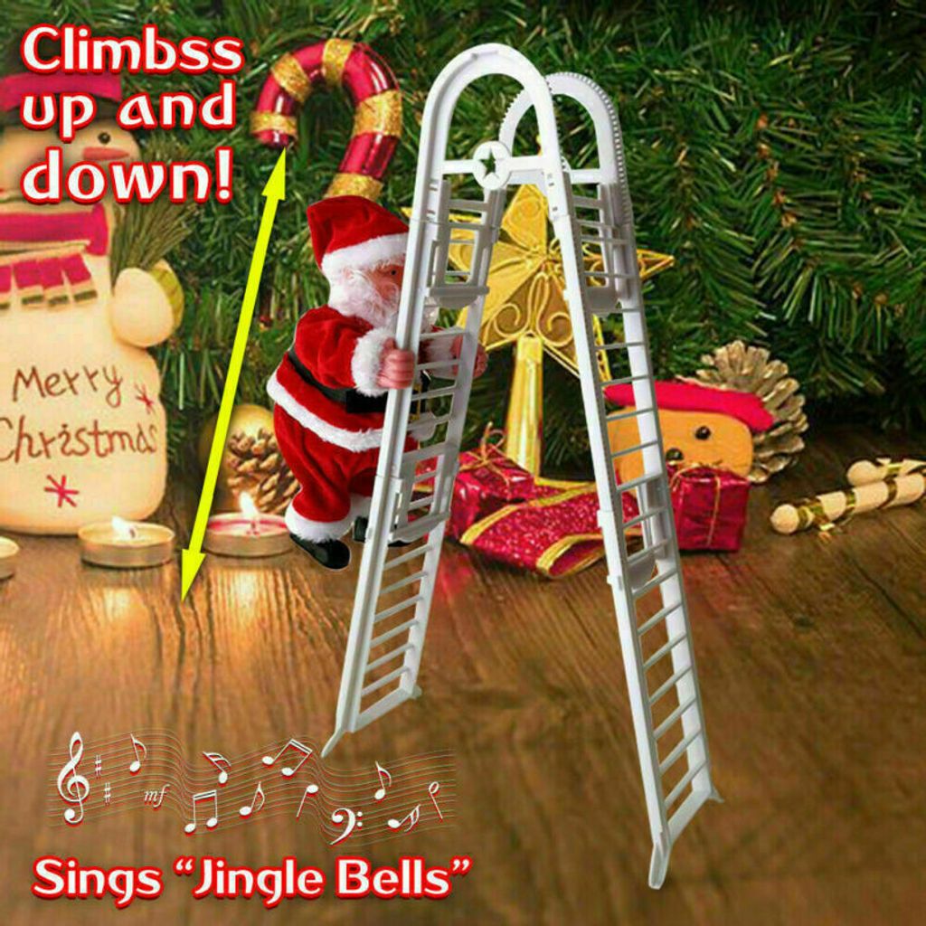 Kletternder Weihnachtsmann auf Leiter Santa mit Jingle Bells Musik Nikolaus Xmes