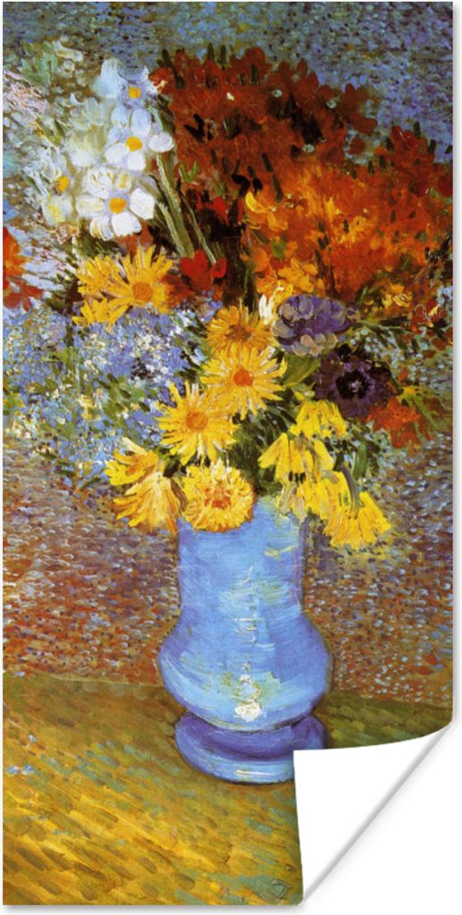 MuchoWow Poster Vase mit Gänseblümchen und Anemonen - Vincent van Gogh 60x120 cm - Wandschmuck
