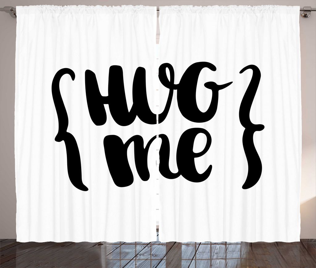 ABAKUHAUS Umarmung Rustikaler Gardine, Pinsel Kalligraphie von Hug Me, Schlafzimmer Kräuselband Vorhang mit Schlaufen und Haken, 280 x 225 cm, Cha...