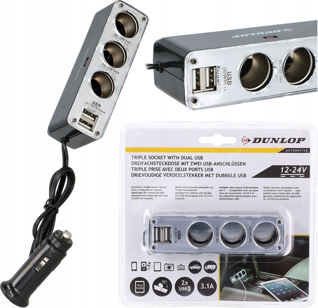 Rozgałęziacz Rozdzielacz Do Zapalniczki 3x +2x Usb Zdjęcie produktu 