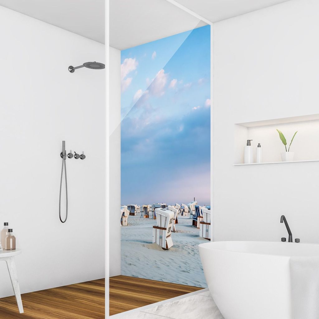 Duschrückwand Strand selbstklebend - 0.35 mm Wandpaneel wasserfest Düne blau Maritim Badrückwand fugenlos Smart matt 100x210 cm