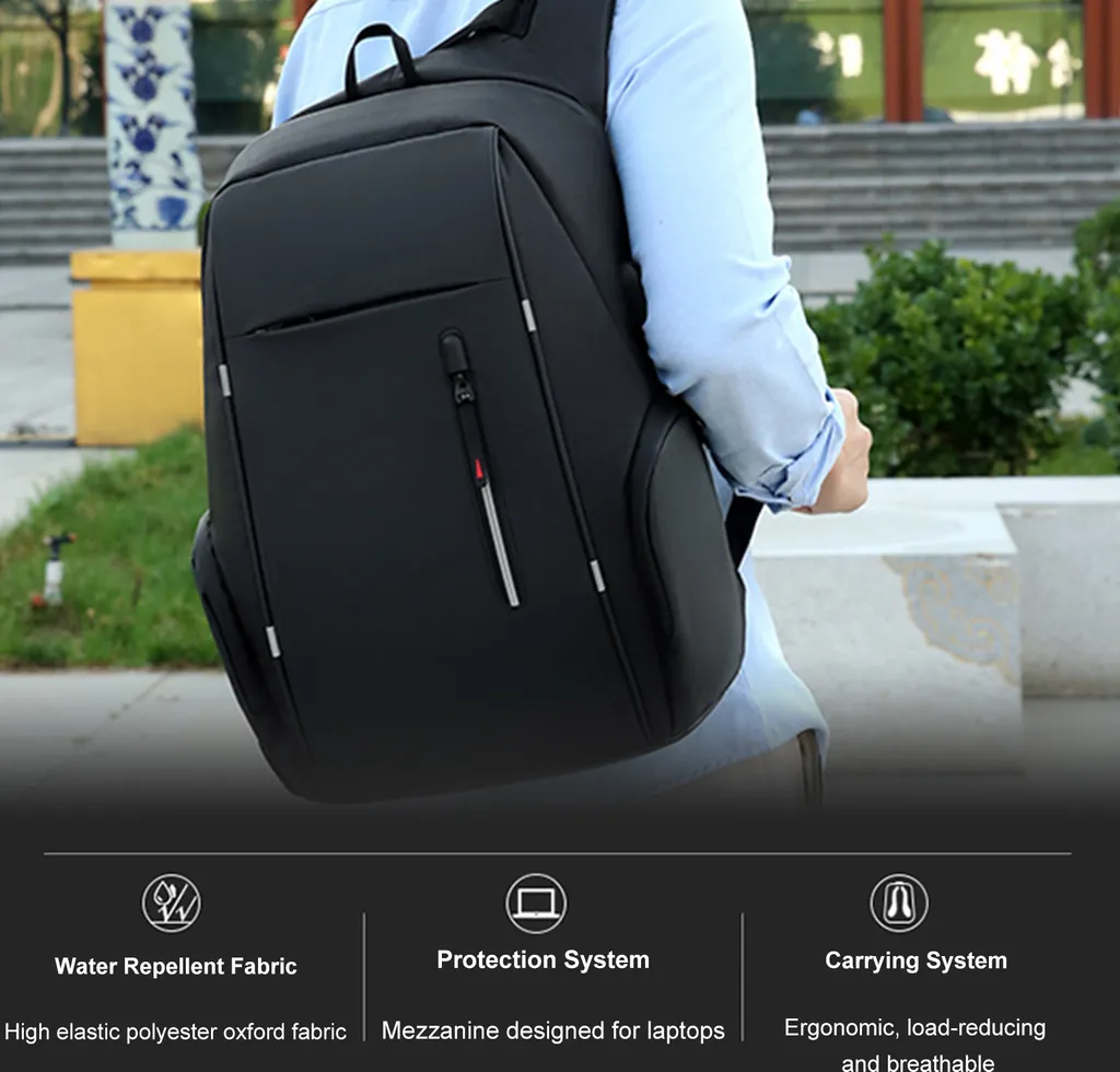 Sac à dos informatique 17" étanche gris avec port de charge USB - 18