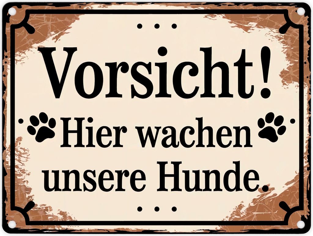 Vorsicht Hier wachen unsere Hunde Metallschild in 15x20 cm