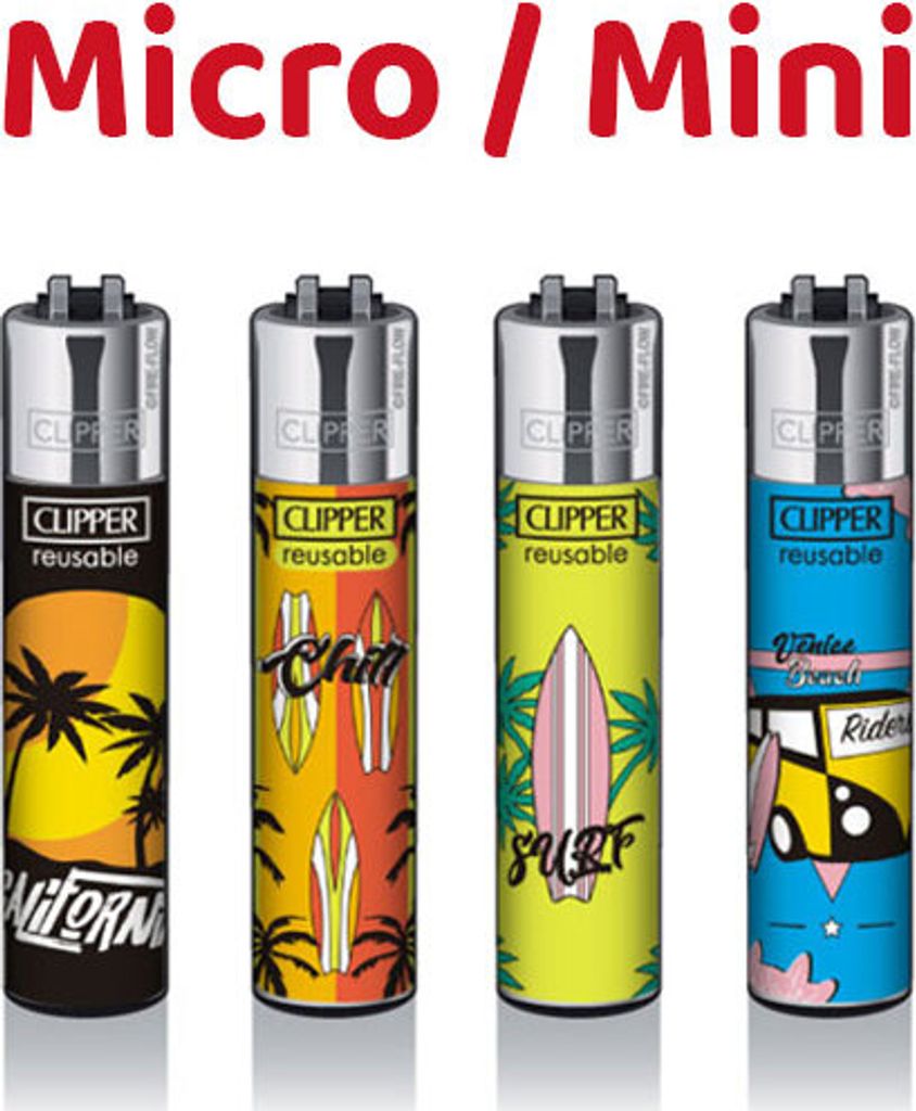 Micro / Mini Clipper Reibradfeuerzeuge 4x Wave Riders