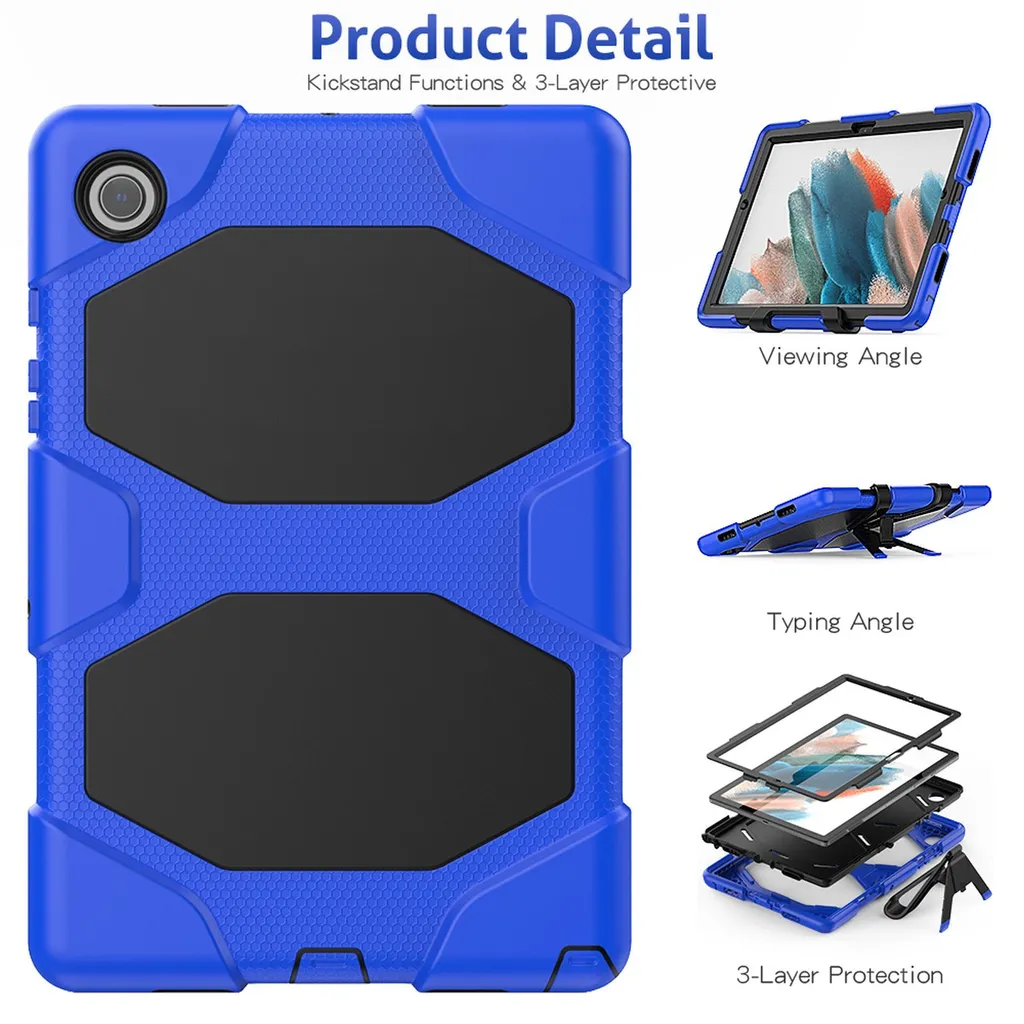 Coque Samsung Tab A8 10.5 avec Support Rotatif et Sangle de Main Bleu - 6
