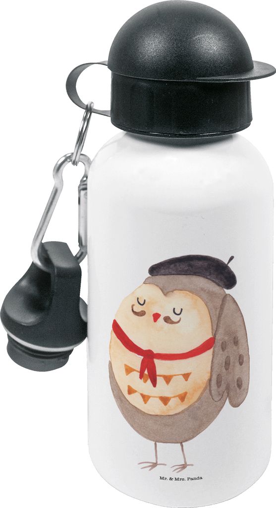 Mr. & Mrs. Panda Trinkflasche Eule Frankreich - Weiß - Geschenk, Das Leben Ist schön, Wasserflasche, Kindergarten, Kinder, Eulen, La Vie Est Bell...