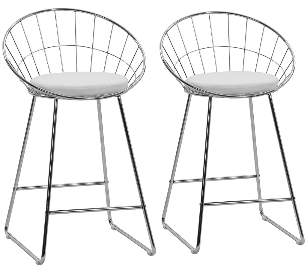 Lot de 2 tabourets de bar 65cm ALEX en métal chromé et coussin blanc