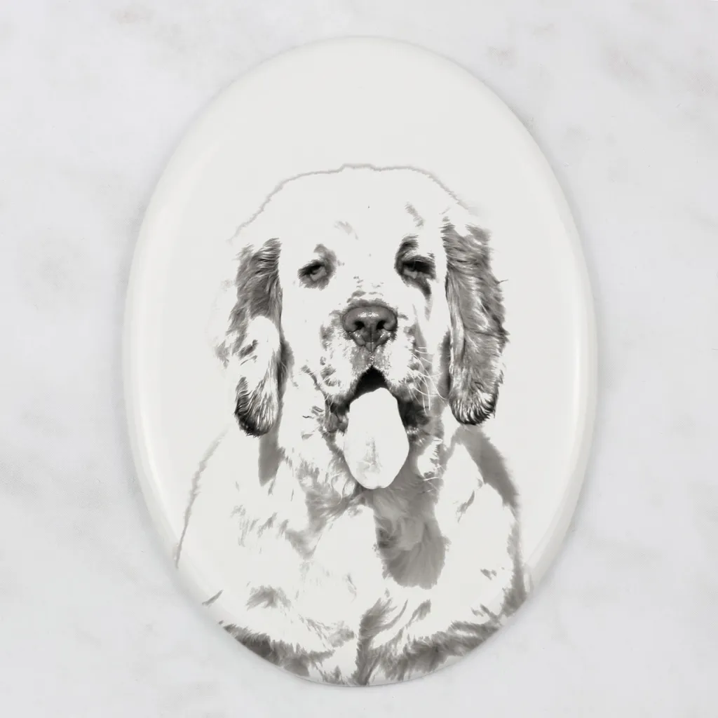 Targa Commemorativa Clumber Spaniel Art-Dog | Lapide Ceramica Ovale - 3