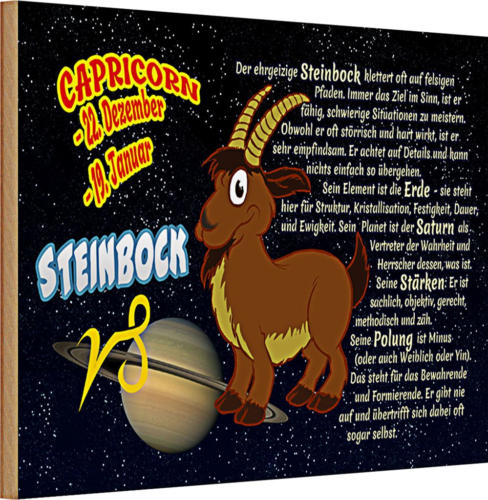 Holzschild Spruch Sternzeichen 30x20cm Steinbock Planet Saturn