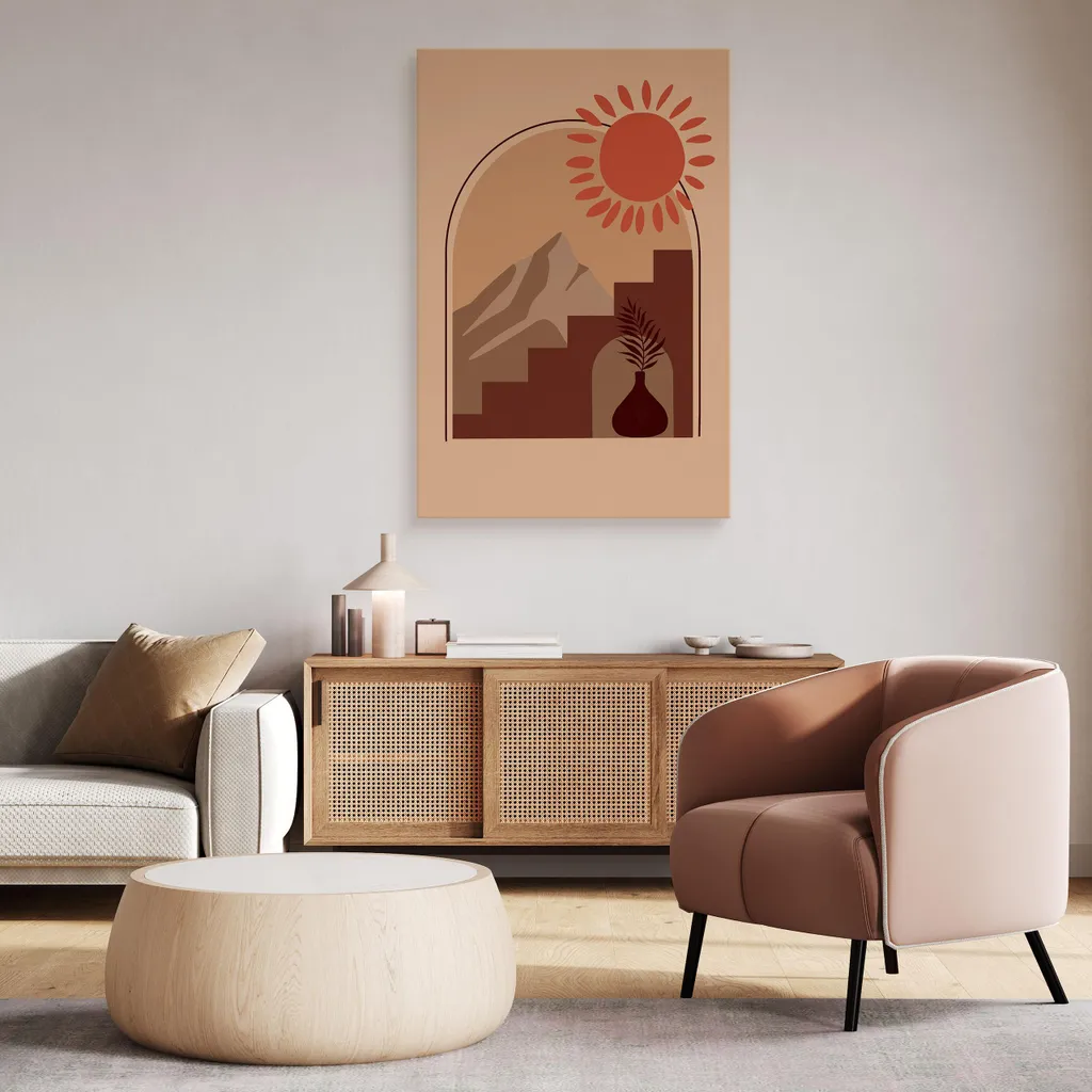Muralo Tela Boho Chic 70x100 - Sole Astratto e Foglie per Interni - 6