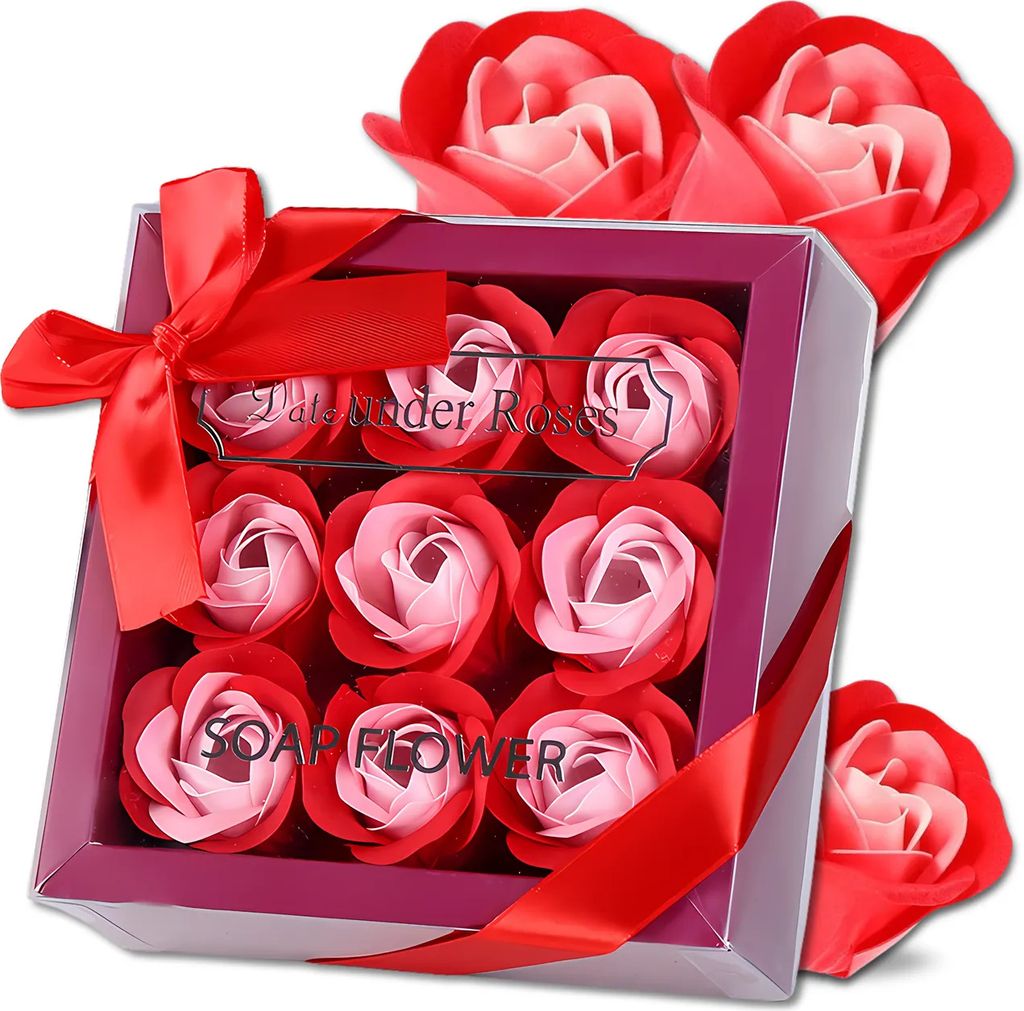 EDIBAZZAR | Duftende Deko-Seifenrosen 9 Stk. Geschenkset rot
