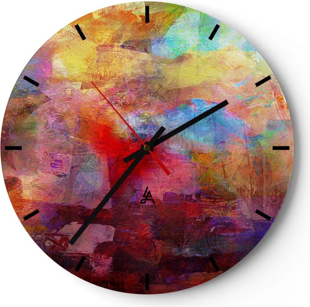 Wanduhr - Rund - Glasuhr - Abstraktion modern - 30x30cm - Schleichendes Uhrwerk - Lautlos - zum Aufhängen bereit - Dekoration Modern - Wanddekorat...