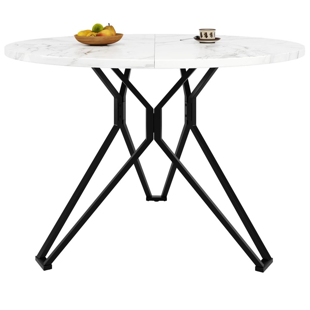 Runder Esstisch,Küchen-Esstisch,runder Couchtisch für 4 Personen,geeignet für Wohnzimmer,stilvolle Tischbeine aus Metall,Tischplatte aus MDF-Marmor