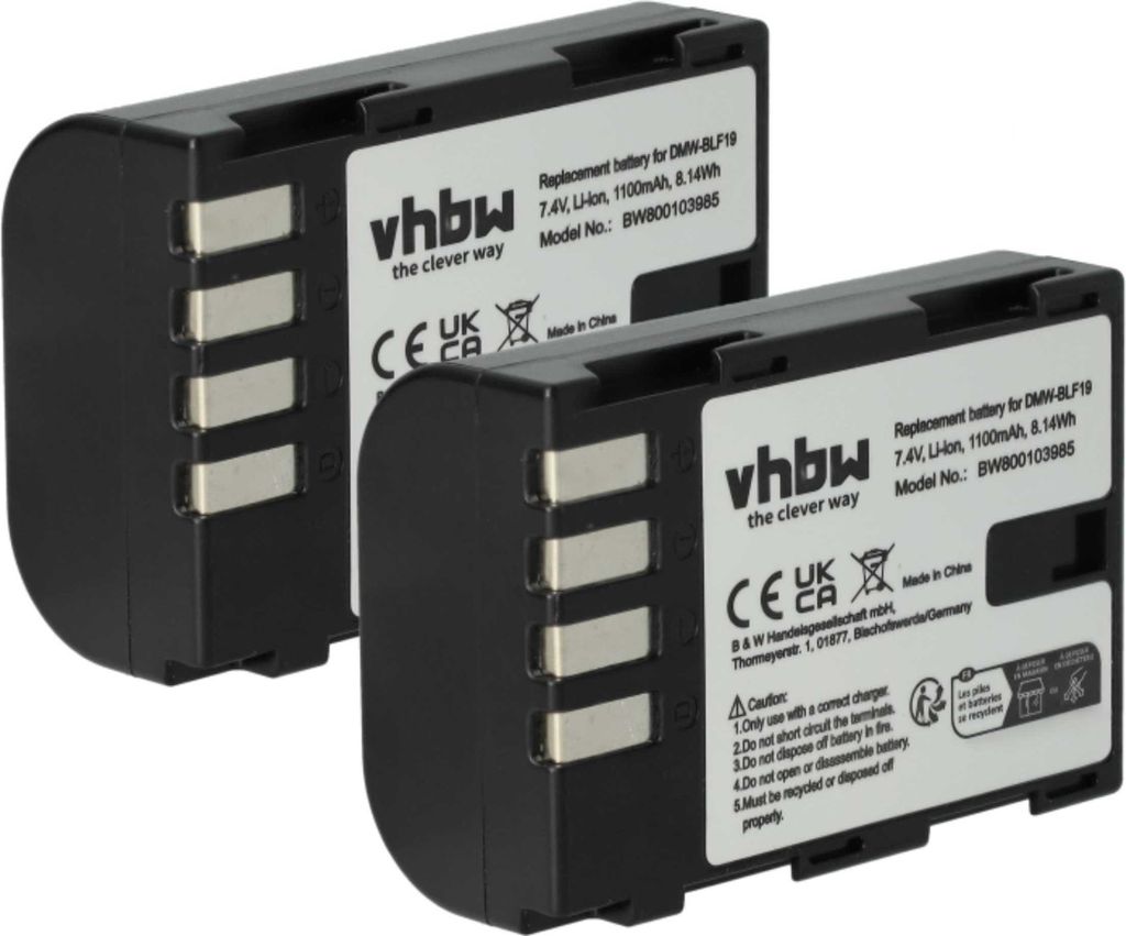 vhbw 2x Akku kompatibel mit Panasonic Lumix DMC-GH4R, DMC-GH3K BODY, DMC-GH3GK, DMC-GH3HGK, DMC-GH4, DMC-GH3H Kamera (1100 mAh, 7,2 V, Li-Ion)