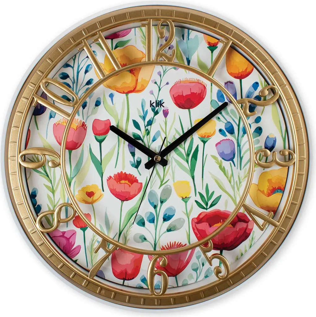 Horloge murale de cuisine ou salon au design coloré printanier 40cm