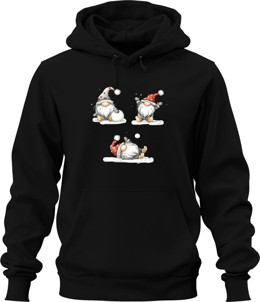 Weihnachtswichtel Skandinavisch Schneeball niedlich Geschenk Uni Hoodie Kapuzenpullover, Schwarz, XL