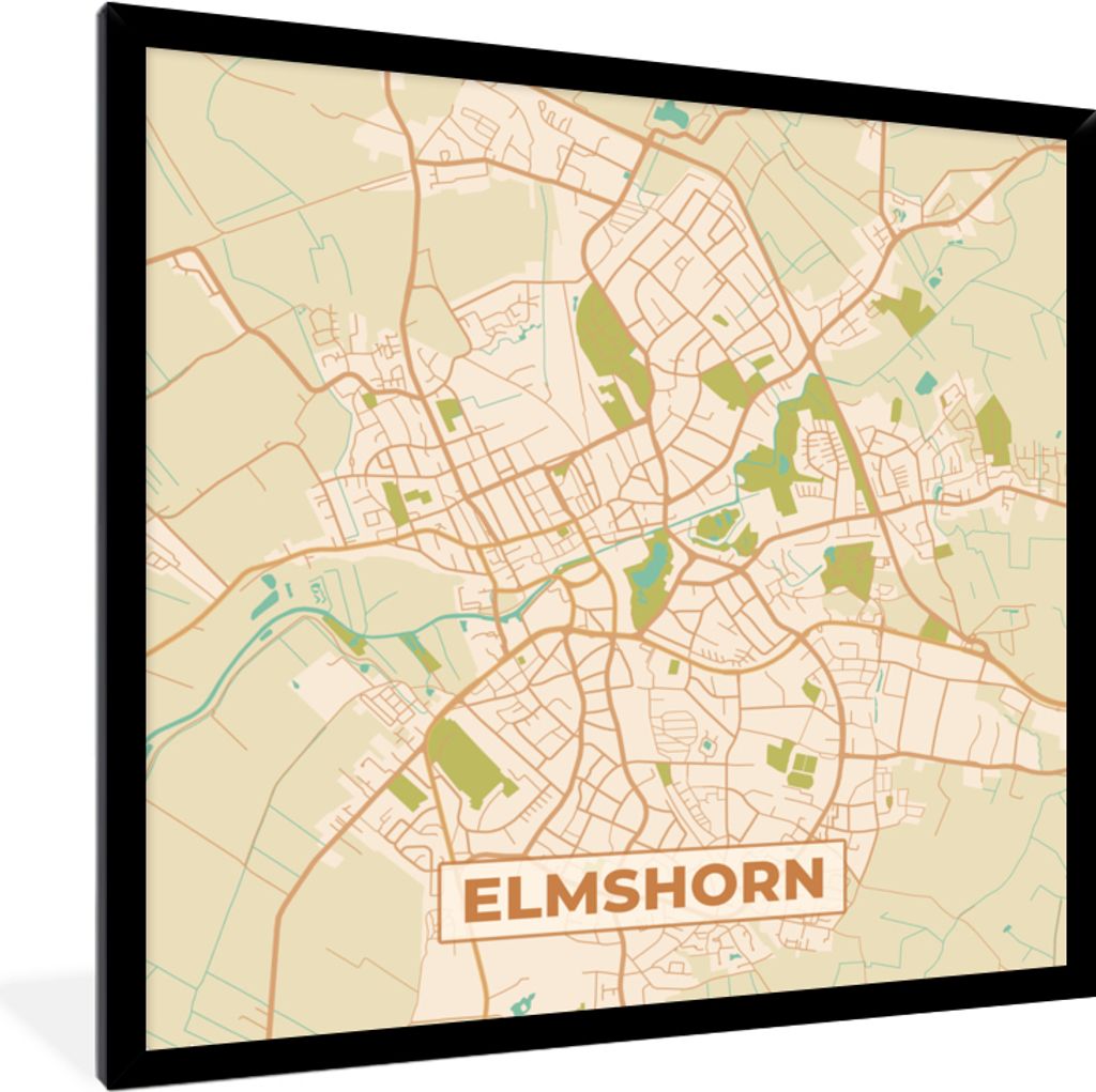 MuchoWow Gerahmtes Poster Karte - Elmshorn - Stadtplan - Vintage 40x40 cm - Poster mit Schwarzem Bilderrahmen Wandposter Rahmen Foto Bilder - Mit...