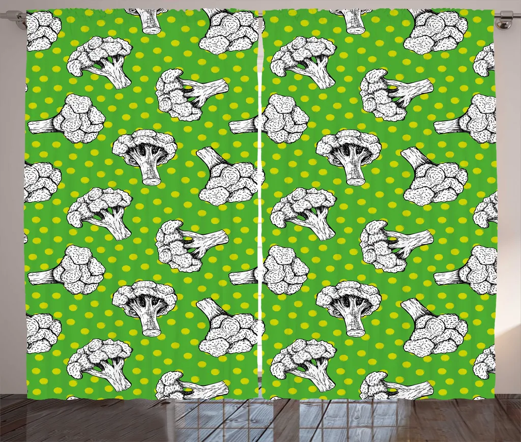 Rideau Vert Fougère et Jaune à Motifs Végétaux, Tissu Haute Qualité