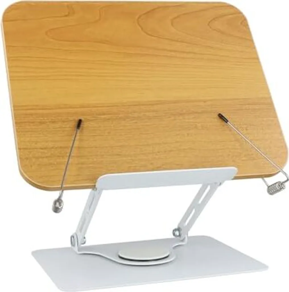 Litinliv Supporto per libri rotante a 360°, regolabile in altezza e angolazione, supporto in legno, supporto per libri di lettura, musica, cucina