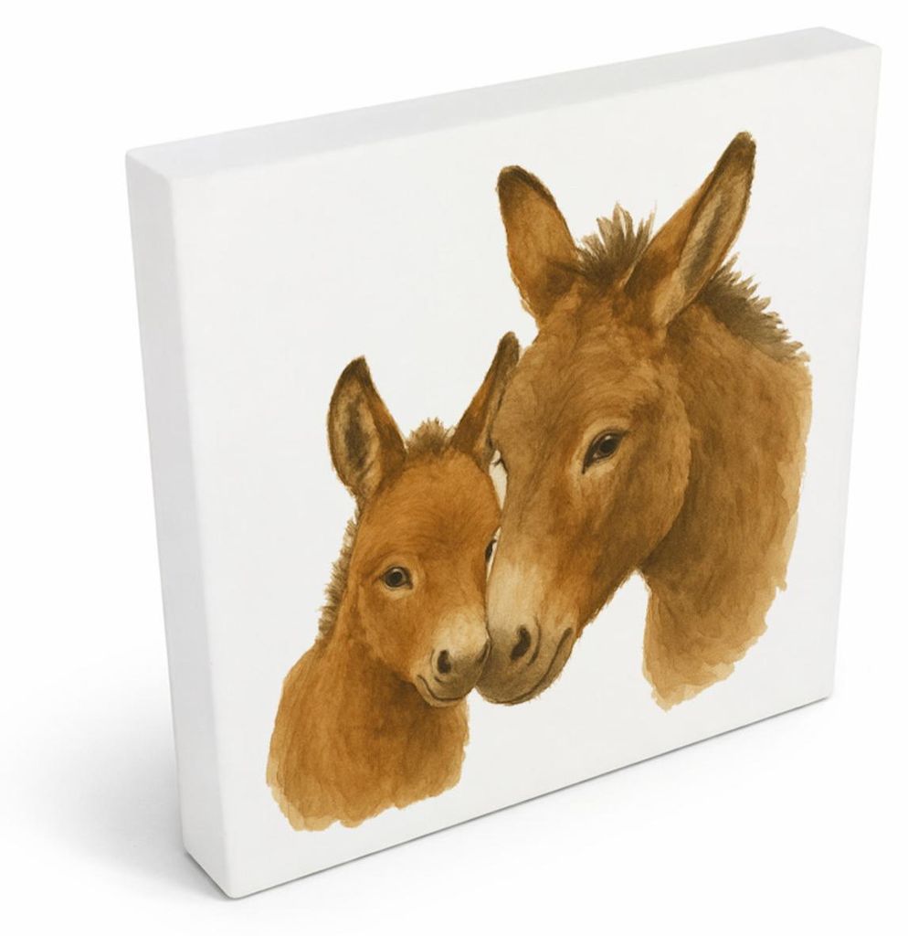 Eselmomente Esel Mutter Kind Holzbild in 10x10 cm zum Stellen oder Aufhängen