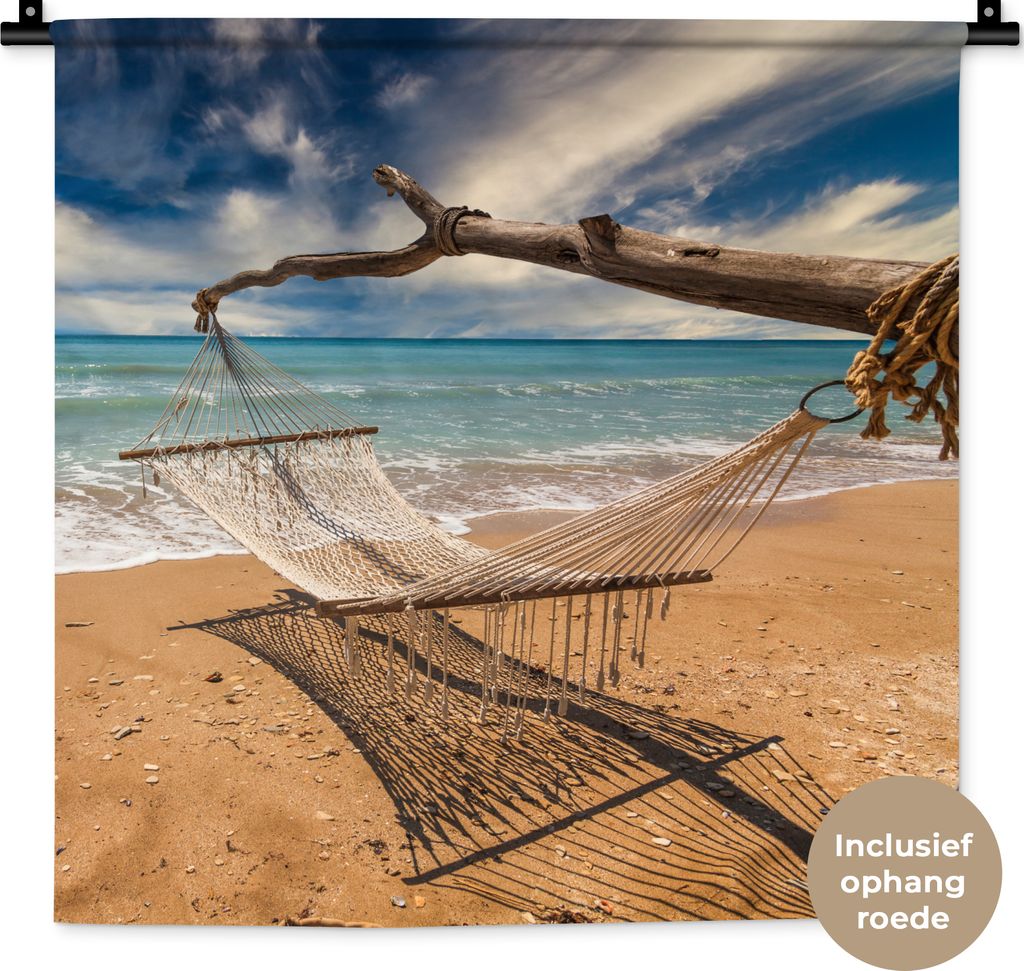 MuchoWow Wandteppich Wandbehang Strand - Meer - Hängematte 60x60 cm Tapisserie Dekoration Wandtuch - Dekorationen - Wand Decke