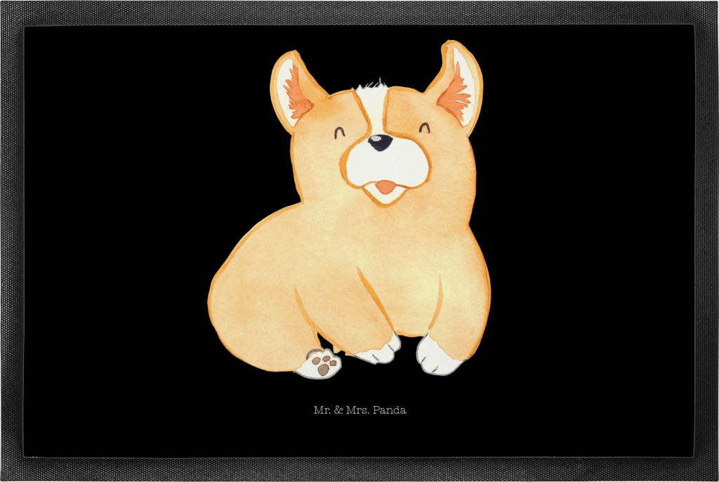 Mr. & Mrs. Panda Bodenvorleger Corgie 50 x 75 cm - Schwarz - Geschenk, Corgi, Hund, Schmutzmatte, Bellen, Spruch, Fußabstreifer, Sprüche, Gummima...