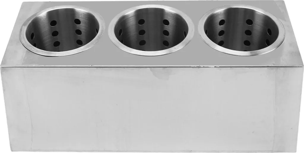 Pot à Ustensiles de Cuisine 3 Compartiments en Inox avec Fond Stable