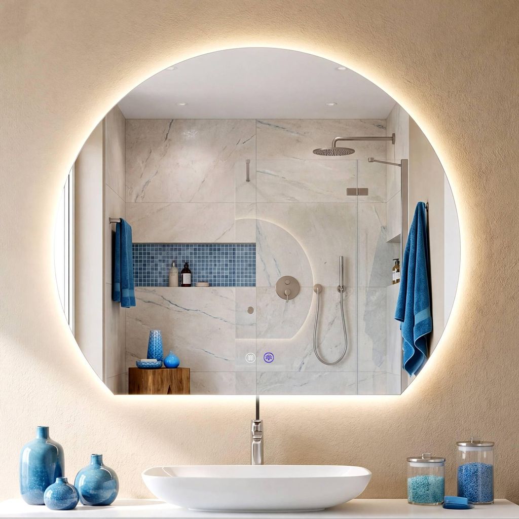 CLP Badspiegel halbrund rahmenloser Wandspiegel dimmbar mit LED-Beleuchtung Baloni Größe Ø 80 cm