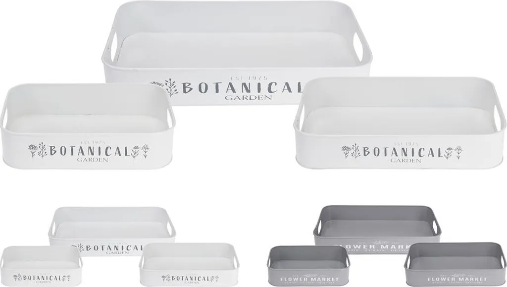 vassoio rettangolare set 3 pezzi metallo, mix di decori, mix di colori
