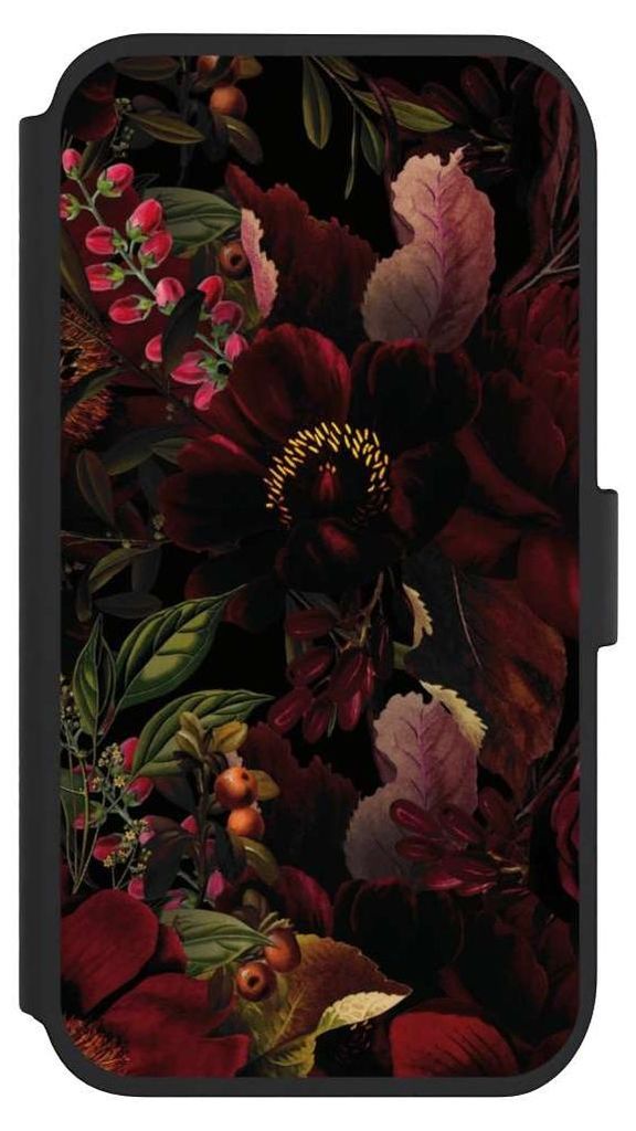 NIVOCASE Klapphülle für Apple iPhone 11 Handyhülle aus Kunst Leder NIVOflip schwarz Blumen Utart Wiese