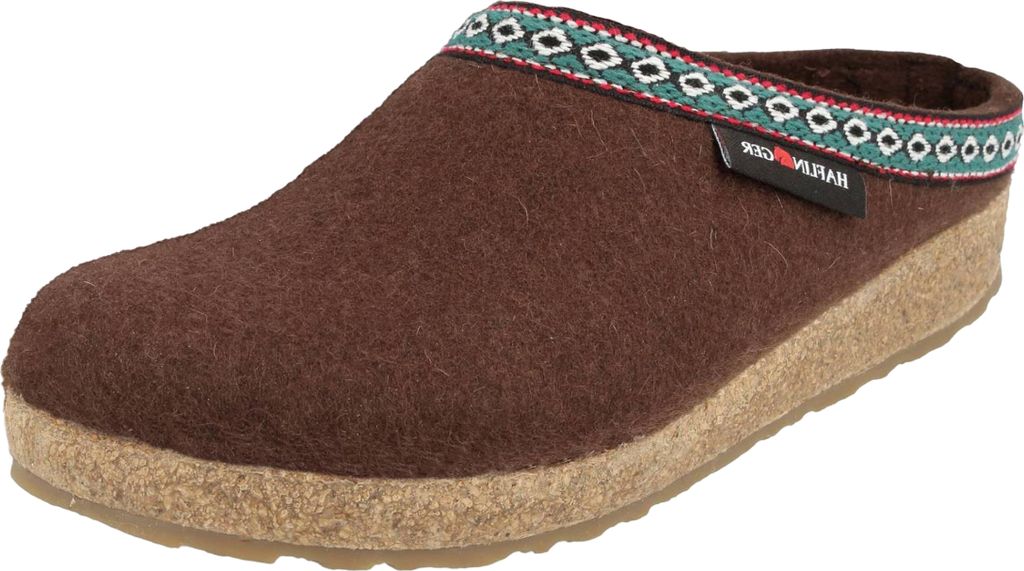 Haflinger Damen Pantoffel Herren Hausschuh Filz Wolle Grizzly Franzl 711001, Größe:44 EU, Farbe:Braun